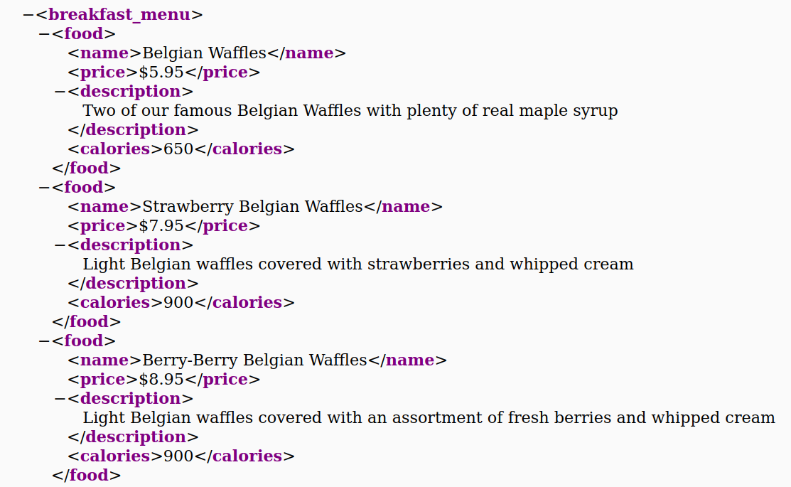 Printscreen of https://www.w3schools.com/xml/simple.xml