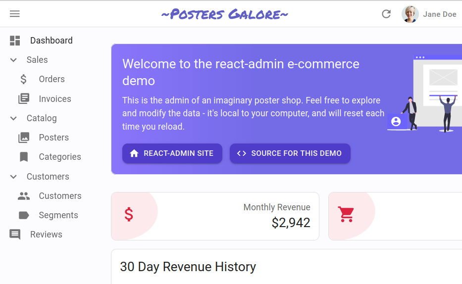 Title='Posters Galore Administrations' Author='Francois Zaninotto' Source='https://marmelab.com/react-admin-demo/' License='https://github.com/marmelab/react-admin-demo/blob/master/LICENSE' Note='Printscreen of the demo page'